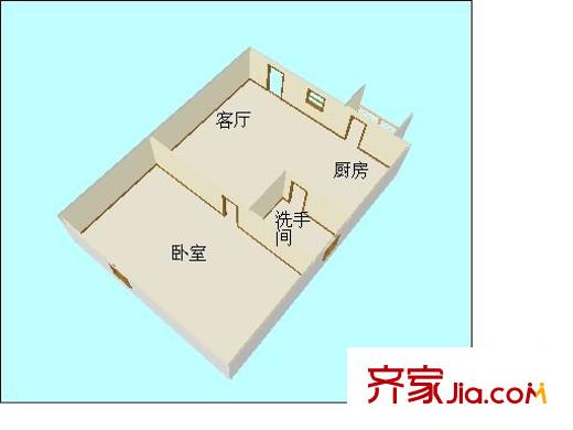 置德豪庭戶型圖一室一廳戶型圖 1室1廳1衛(wèi)1廚