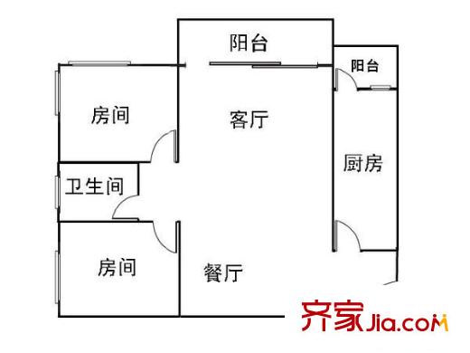 置德豪庭戶型圖兩室兩廳戶型圖 2室2廳1衛(wèi)1廚