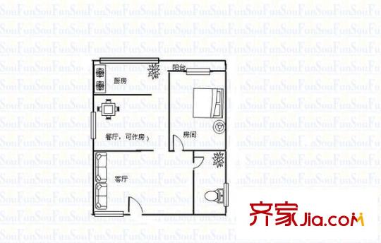置德豪庭戶型圖一室一廳戶型圖 1室1廳1衛(wèi)1廚