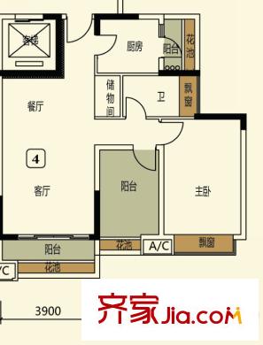 長信銀灣3座04單位 1室2廳1衛(wèi)1廚