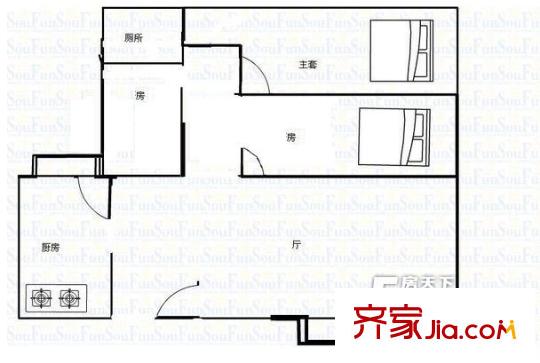 柏麗廣場戶型圖三室兩廳戶型圖 3室2廳1衛(wèi)1廚