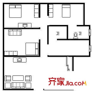 柏麗廣場戶型圖三室兩廳戶型圖 3室2廳2衛(wèi)1廚