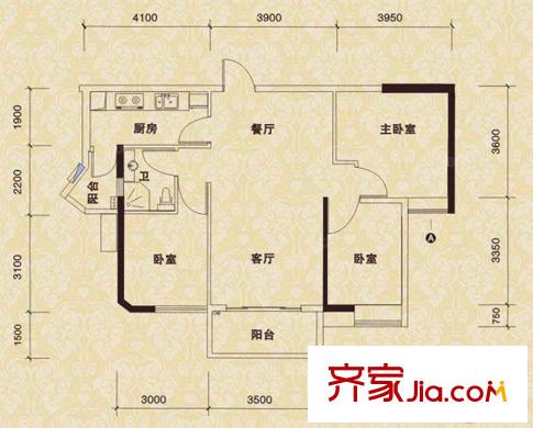 濱城瓏灣1座06單元90平方米 3室2廳1衛(wèi)1廚