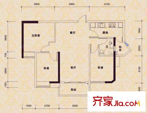 濱城瓏灣1座05單元90平方米 3室2廳1衛(wèi)1廚