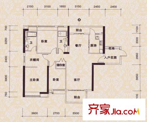濱城瓏灣1座03+04單元128平方米 3室2廳2衛(wèi)1廚