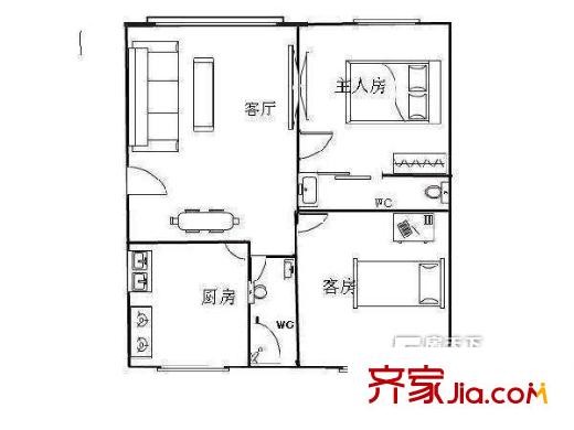 鴻安庭苑戶型圖2室2廳戶型圖 2室2廳1衛(wèi)1廚