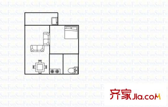 宏威花園戶型圖1室1廳 戶型圖 1室1廳1衛(wèi)1廚