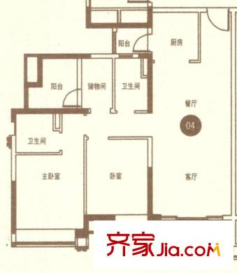 保利中環(huán)廣場(chǎng)第5大道6座04戶(hù)型 2室2廳2衛(wèi)1廚