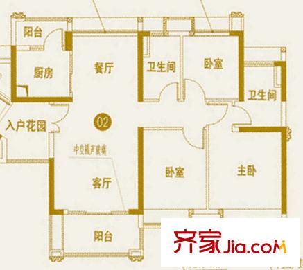 保利中環(huán)廣場(chǎng)第5大道1座02戶(hù)型 3室2廳2衛(wèi)1廚