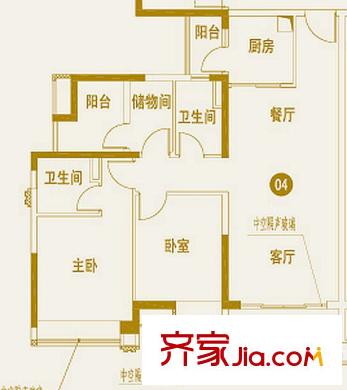 保利中環(huán)廣場(chǎng)第5大道1座04戶(hù)型 3室2廳2衛(wèi)1廚