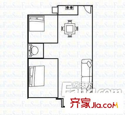 保利奧爾公寓戶型圖2室2廳 2室2廳1衛(wèi)1廚