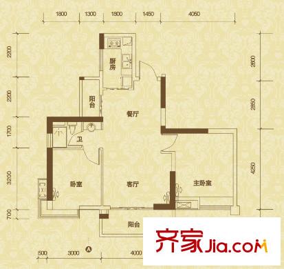 濱城瓏灣3座02戶型 2室2廳1衛(wèi)1廚