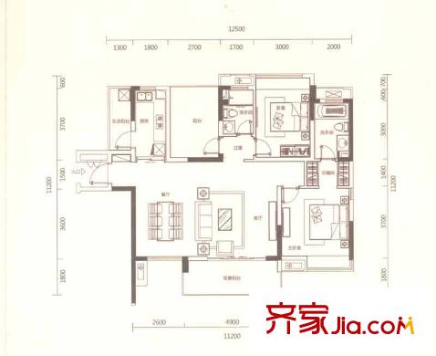 萬科沁園1、2座B戶型 3室2廳2衛(wèi)1廚
