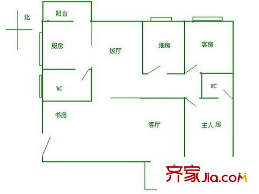 花園二街小區(qū) 3室 戶型圖