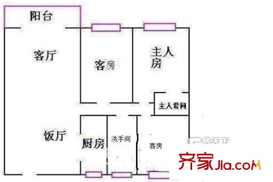 富南廣場(chǎng)戶型圖3室2廳戶型圖 3室2廳2衛(wèi)1廚
