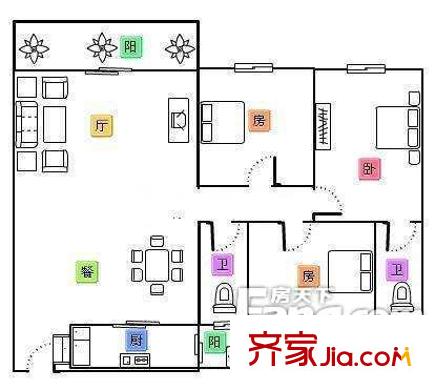 富南廣場(chǎng)戶型圖3室2廳戶型圖 3室2廳2衛(wèi)1廚