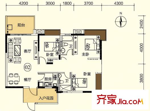尚觀嘉園7座02單位 115平方米 2室2廳2衛(wèi)1廚