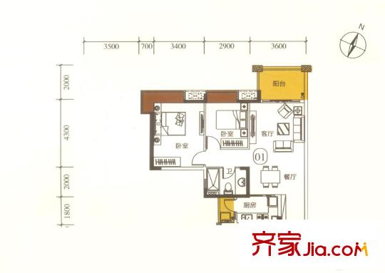尚觀嘉園13座01單元 80.25平方米 2室2廳1衛(wèi)1廚