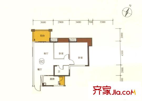 尚觀嘉園13座02單元 80.25平方米 2室2廳1衛(wèi)1廚
