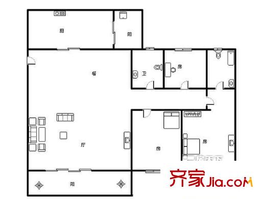 恒信閣戶型圖3室2廳戶型圖 3室2廳1衛(wèi)1廚