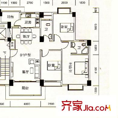 陽光嘉園戶型圖3室2廳 3室2廳2衛(wèi)1廚