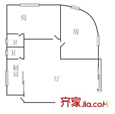 鴻昌樓戶型圖2室1廳戶型圖 2室1廳2衛(wèi)1廚