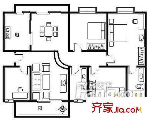 海三路小區(qū)戶型圖三室兩廳戶型圖 3室2廳2衛(wèi)1廚