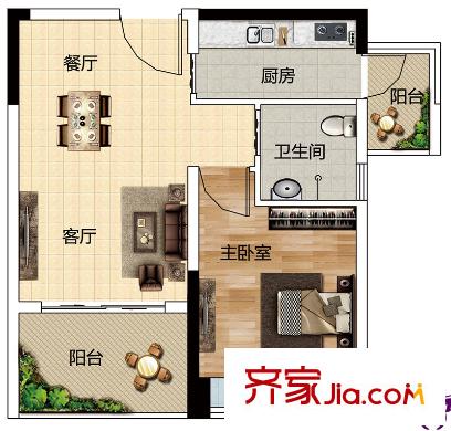 匯豪嘉園6座05單位 52平方米 1室2廳1衛(wèi)1廚
