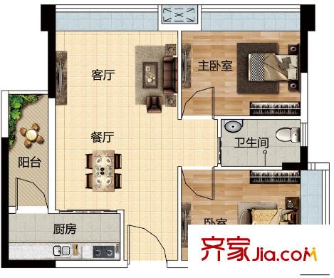 匯豪嘉園6座02單位 65平方米 2室2廳1衛(wèi)1廚