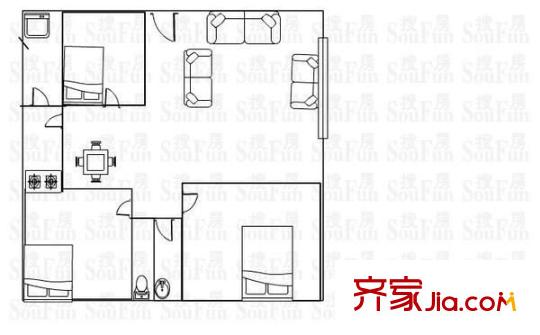 農(nóng)機(jī)站宿舍戶型圖三室兩廳戶型圖 3室2廳2衛(wèi)1廚