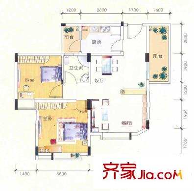 德建華庭戶型圖2室2廳 戶型圖  2室2廳1衛(wèi)1廚