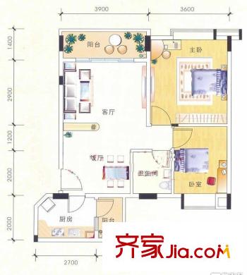 德建華庭戶型圖2室2廳 戶型圖  2室2廳1衛(wèi)1廚