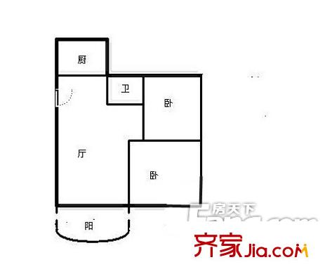 陳村新君悅公寓戶型圖2室1廳戶型圖 2室1廳1衛(wèi)1廚