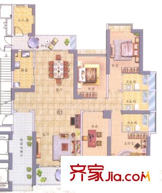 翠堤明珠01單元 4室2廳3衛(wèi)1廚