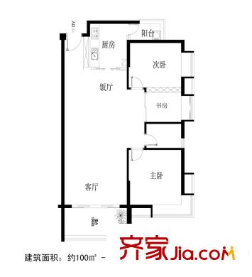 荔園香堤C戶型 3室2廳2衛(wèi)1廚
