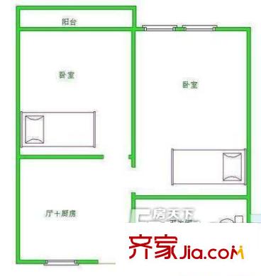 海三路小區(qū)戶型圖兩室一廳戶型圖 2室2廳1衛(wèi)1廚