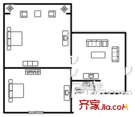 海三路小區(qū)戶型圖兩室兩廳戶型圖 2室2廳1衛(wèi)1廚
