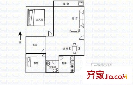 海三路小區(qū)戶型圖三室兩廳戶型圖 3室2廳1衛(wèi)1廚