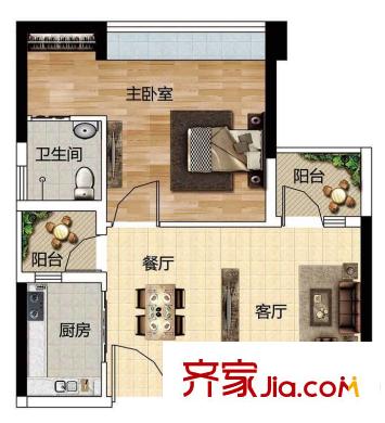匯豪嘉園6座01單位 49平方米 1室2廳1衛(wèi)1廚