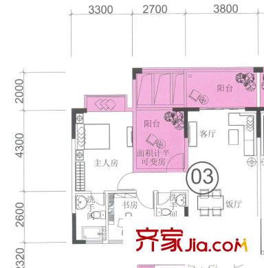 康美斯樂巢戶型圖3座3、5、6、8、9、11、12、14層03-04單元 2室2廳1衛(wèi)1廚