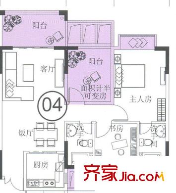 康美斯樂巢戶型圖4座3、5、6、8、9、11、12、14層04單元 2室2廳1衛(wèi)1廚