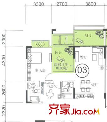 康美斯樂巢戶型圖1座4、7、10、13層03-04單元 2室2廳1衛(wèi)1廚