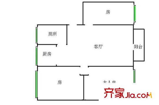 農(nóng)機(jī)站宿舍戶型圖三室兩廳戶型圖 3室2廳1衛(wèi)1廚