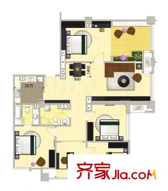美圖別苑戶型圖3室戶型圖 3室2廳2衛(wèi)1廚