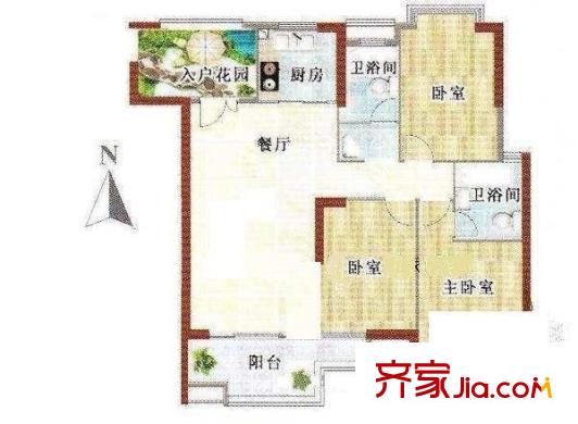 玫瑰村戶型圖3室1廳 戶型圖 3室1廳1衛(wèi)1廚
