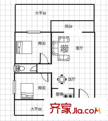 俊景花園B區(qū)戶型圖兩室兩廳戶型圖 2室2廳2衛(wèi)1廚