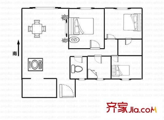 俊景花園B區(qū)戶(hù)型圖兩室兩廳戶(hù)型圖 2室2廳1衛(wèi)1廚