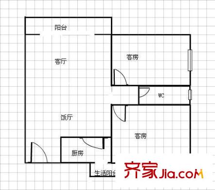 俊景花園B區(qū)戶型圖兩室一廳戶型圖 2室1廳1衛(wèi)1廚