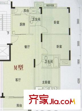 尚域尚美苑戶型圖3室2廳戶型圖 3室2廳2衛(wèi)1廚