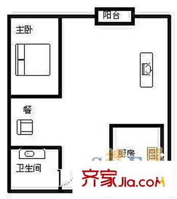僑邦國際公寓戶型圖1室1廳 戶型圖 1室1廳1衛(wèi)1廚